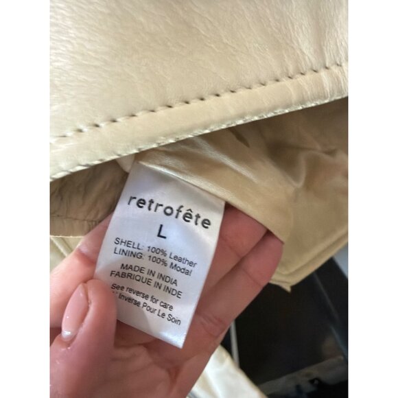 retrofete Lo Leather Biker Jacket Cream Womens Size Large - Picture 7 of 7